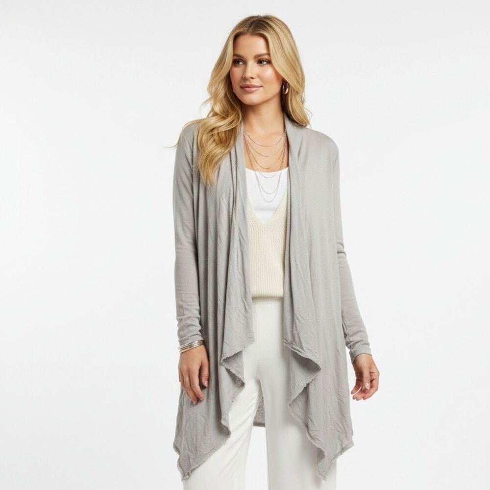 Covington Gray Open Drape Front Long Sleeve Cardigan Sweater M